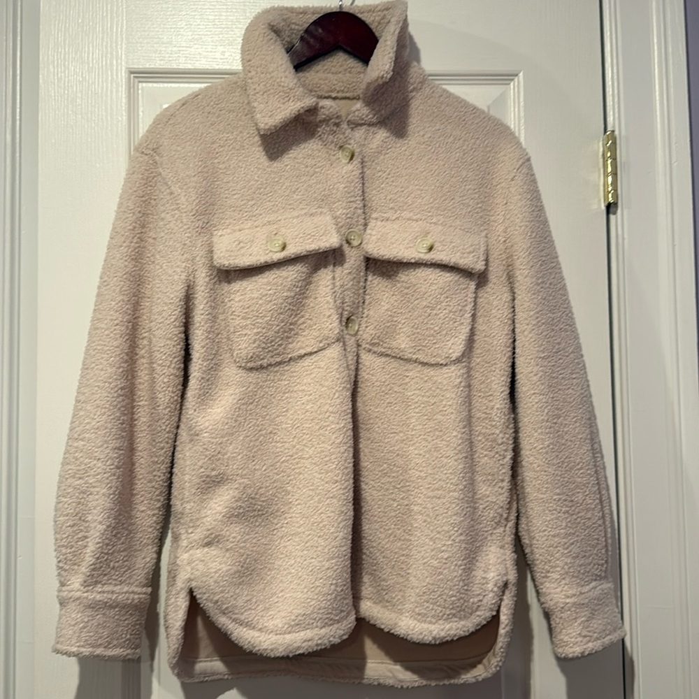 Abercrombie & Fitch Beige Button-Up Fleece Jacket